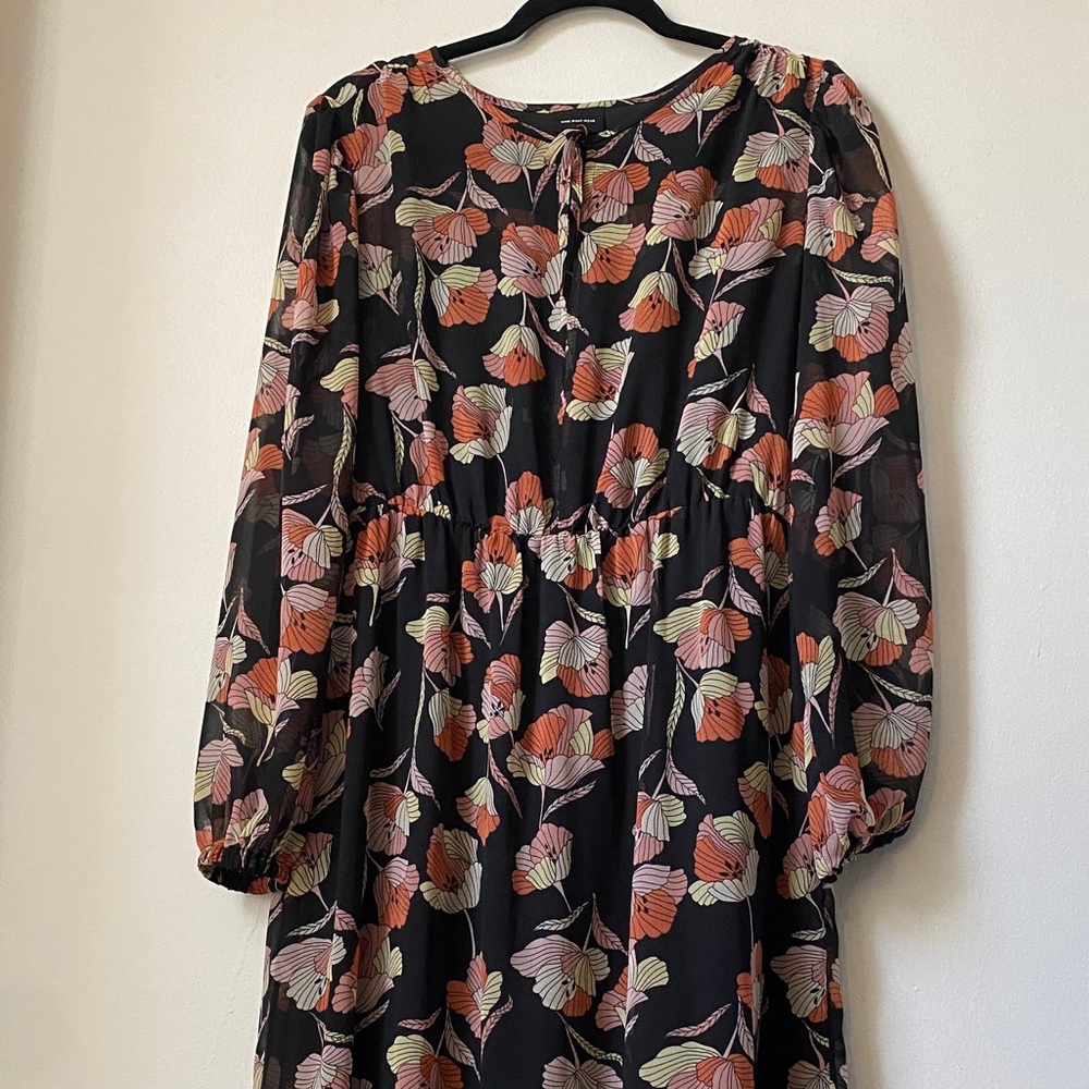 Who What Wear Black Dress with Floral Design